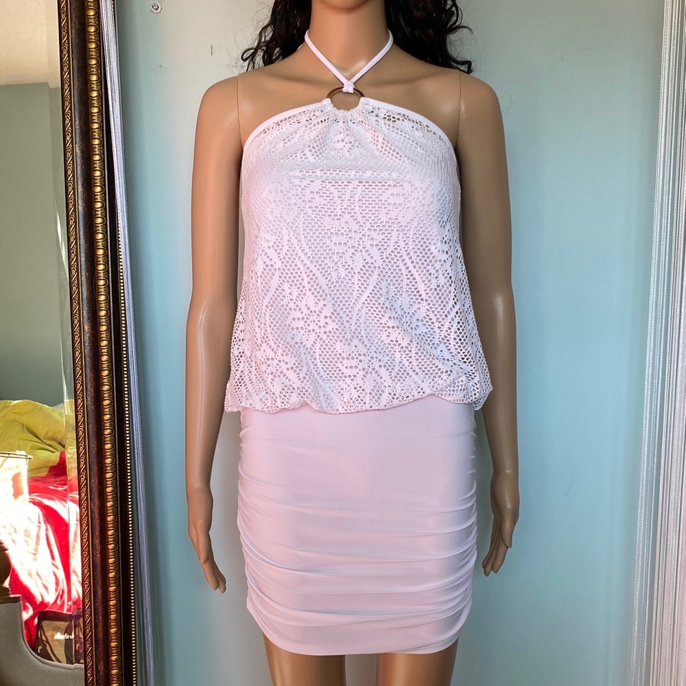 Toska White Lace Halter Mini Dress